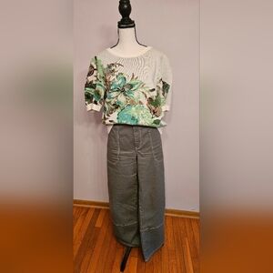 Maeve Green Floral Short-Sleeved Knit Sweater